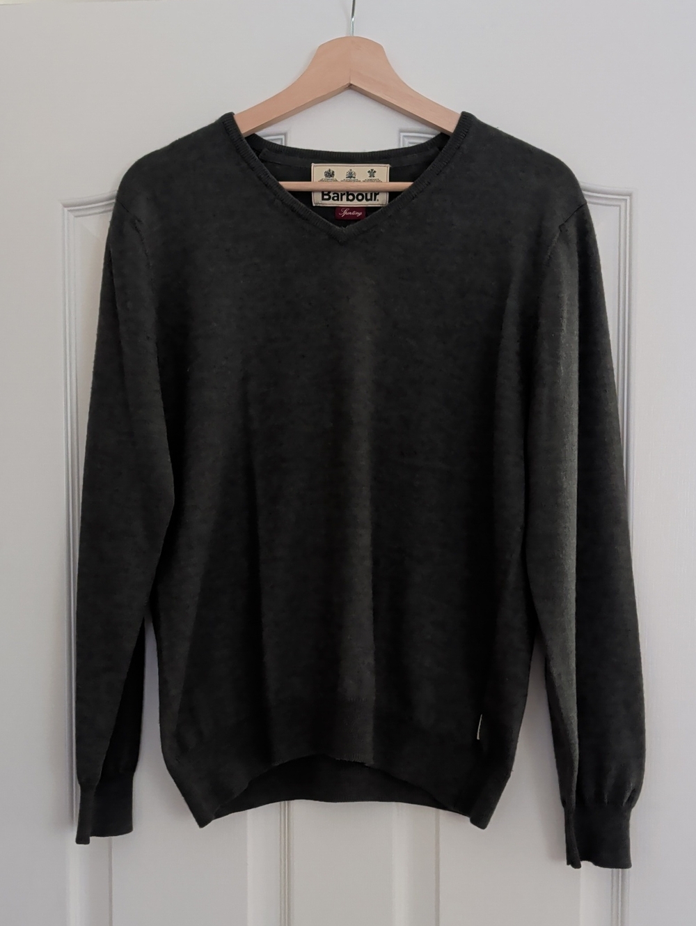 Barbour Men's Charcoal V-Neck Knit Sweater Sz M